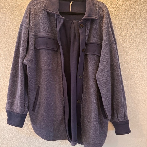 Free People Jackets & Blazers - Free People Blue Long Sleeve Women’s Boho Button Up Oversized Shirt Jacket XS